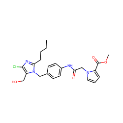 CCCCc1nc(Cl)c(CO)n1Cc1ccc(NC(=O)Cn2cccc2C(=O)OC)cc1 ZINC000013827998