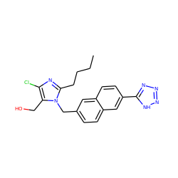 CCCCc1nc(Cl)c(CO)n1Cc1ccc2cc(-c3nnn[nH]3)ccc2c1 ZINC000013825374