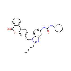 CCCCc1nc2cc(NC(=O)NC3CCCCC3)ccc2n1Cc1ccc(-c2ccccc2C(=O)O)cc1 ZINC000013732039