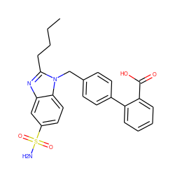 CCCCc1nc2cc(S(N)(=O)=O)ccc2n1Cc1ccc(-c2ccccc2C(=O)O)cc1 ZINC000040934756