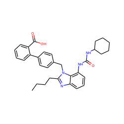 CCCCc1nc2cccc(NC(=O)NC3CCCCC3)c2n1Cc1ccc(-c2ccccc2C(=O)O)cc1 ZINC000013732043