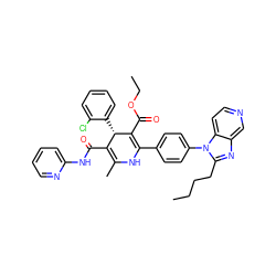 CCCCc1nc2cnccc2n1-c1ccc(C2=C(C(=O)OCC)[C@@H](c3ccccc3Cl)C(C(=O)Nc3ccccn3)=C(C)N2)cc1 ZINC000026837582