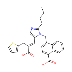 CCCCc1ncc(/C=C(\Cc2cccs2)C(=O)O)n1Cc1ccc(C(=O)O)c2ccccc12 ZINC000001535461