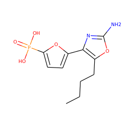 CCCCc1oc(N)nc1-c1ccc(P(=O)(O)O)o1 ZINC000169321425