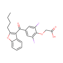 CCCCc1oc2ccccc2c1C(=O)c1cc(I)c(OCC(=O)O)c(I)c1 ZINC000027714840