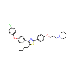 CCCCc1sc(-c2ccc(OCCCN3CCCCC3)cc2)nc1-c1ccc(Oc2ccc(Cl)cc2)cc1 ZINC000095560595