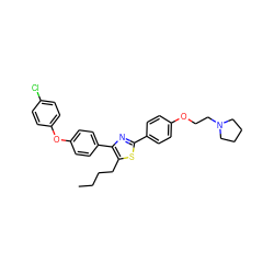 CCCCc1sc(-c2ccc(OCCN3CCCC3)cc2)nc1-c1ccc(Oc2ccc(Cl)cc2)cc1 ZINC000095560911