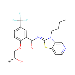 CCCCn1/c(=N/C(=O)c2cc(C(F)(F)F)ccc2OC[C@@H](C)O)sc2ccncc21 ZINC000117683601