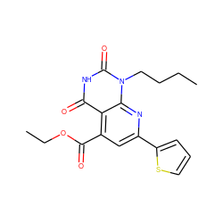 CCCCn1c(=O)[nH]c(=O)c2c(C(=O)OCC)cc(-c3cccs3)nc21 ZINC000003264911