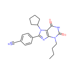 CCCCn1c(=O)[nH]c(=O)c2c1nc(-c1ccc(C#N)cc1)n2C1CCCC1 ZINC000002629427