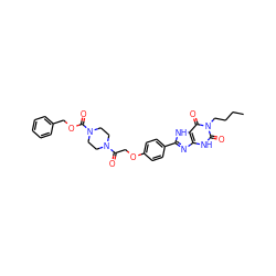 CCCCn1c(=O)[nH]c2nc(-c3ccc(OCC(=O)N4CCN(C(=O)OCc5ccccc5)CC4)cc3)[nH]c2c1=O ZINC000029317570