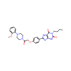 CCCCn1c(=O)[nH]c2nc(-c3ccc(OCC(=O)N4CCN(c5ccccc5OC)CC4)cc3)[nH]c2c1=O ZINC000029253234