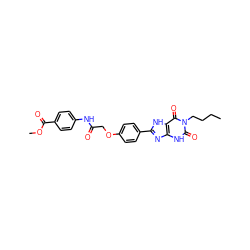 CCCCn1c(=O)[nH]c2nc(-c3ccc(OCC(=O)Nc4ccc(C(=O)OC)cc4)cc3)[nH]c2c1=O ZINC000029312114