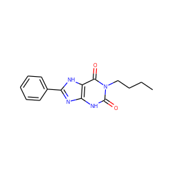 CCCCn1c(=O)[nH]c2nc(-c3ccccc3)[nH]c2c1=O ZINC000013472988