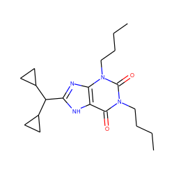 CCCCn1c(=O)c2[nH]c(C(C3CC3)C3CC3)nc2n(CCCC)c1=O ZINC000012405426