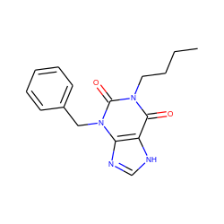 CCCCn1c(=O)c2[nH]cnc2n(Cc2ccccc2)c1=O ZINC000012405695