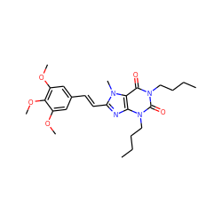 CCCCn1c(=O)c2c(nc(/C=C/c3cc(OC)c(OC)c(OC)c3)n2C)n(CCCC)c1=O ZINC000012405400