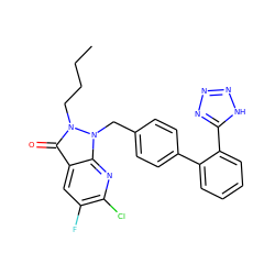 CCCCn1c(=O)c2cc(F)c(Cl)nc2n1Cc1ccc(-c2ccccc2-c2nnn[nH]2)cc1 ZINC000029051195