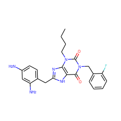 CCCCn1c(=O)n(Cc2ccccc2F)c(=O)c2[nH]c(Cc3ccc(N)cc3N)nc21 ZINC000028708745