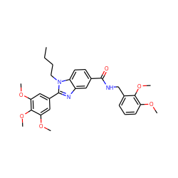 CCCCn1c(-c2cc(OC)c(OC)c(OC)c2)nc2cc(C(=O)NCc3cccc(OC)c3OC)ccc21 ZINC000043019753