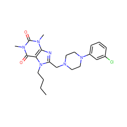 CCCCn1c(CN2CCN(c3cccc(Cl)c3)CC2)nc2c1c(=O)n(C)c(=O)n2C ZINC000096305233