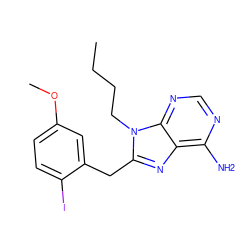 CCCCn1c(Cc2cc(OC)ccc2I)nc2c(N)ncnc21 ZINC000013679901