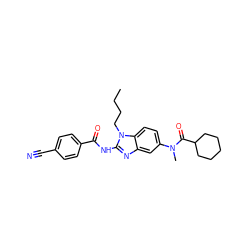 CCCCn1c(NC(=O)c2ccc(C#N)cc2)nc2cc(N(C)C(=O)C3CCCCC3)ccc21 ZINC000040938438