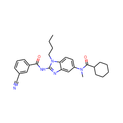 CCCCn1c(NC(=O)c2cccc(C#N)c2)nc2cc(N(C)C(=O)C3CCCCC3)ccc21 ZINC000063298484