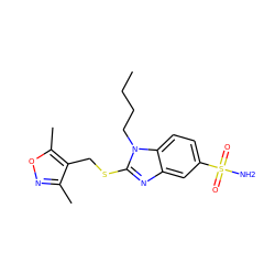 CCCCn1c(SCc2c(C)noc2C)nc2cc(S(N)(=O)=O)ccc21 ZINC000003261151