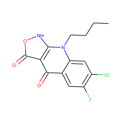 CCCCn1c2cc(Cl)c(F)cc2c(=O)c2c(=O)o[nH]c21 ZINC000100412990