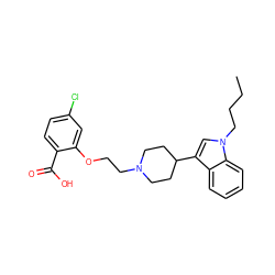 CCCCn1cc(C2CCN(CCOc3cc(Cl)ccc3C(=O)O)CC2)c2ccccc21 ZINC000028350400