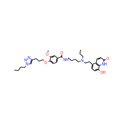 CCCCn1cc(CCCOc2ccc(C(=O)NCCCCN(CCC)CCc3ccc(O)c4[nH]c(=O)ccc34)cc2OC)nn1 ZINC000473134084