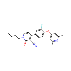 CCCCn1ccc(-c2ccc(Oc3cc(C)nc(C)c3)c(F)c2)c(C#N)c1=O ZINC000084757739