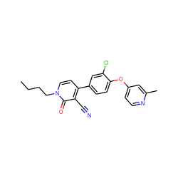 CCCCn1ccc(-c2ccc(Oc3ccnc(C)c3)c(Cl)c2)c(C#N)c1=O ZINC000084670672