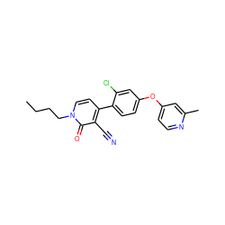 CCCCn1ccc(-c2ccc(Oc3ccnc(C)c3)cc2Cl)c(C#N)c1=O ZINC000084670673