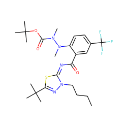 CCCCn1nc(C(C)(C)C)s/c1=N/C(=O)c1cc(C(F)(F)F)ccc1N(C)N(C)C(=O)OC(C)(C)C ZINC000169708260