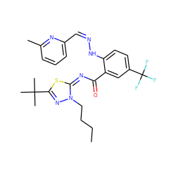 CCCCn1nc(C(C)(C)C)s/c1=N/C(=O)c1cc(C(F)(F)F)ccc1N/N=C\c1cccc(C)n1 ZINC000169708253