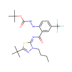 CCCCn1nc(C(C)(C)C)s/c1=N/C(=O)c1cc(C(F)(F)F)ccc1NNC(=O)OC(C)(C)C ZINC000169708259