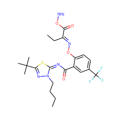 CCCCn1nc(C(C)(C)C)s/c1=N/C(=O)c1cc(C(F)(F)F)ccc1O/N=C(\CC)C(=O)ON ZINC000169708258