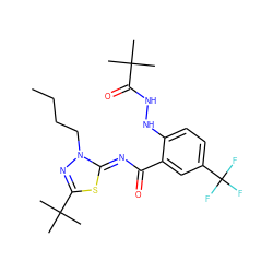 CCCCn1nc(C(C)(C)C)s/c1=N\C(=O)c1cc(C(F)(F)F)ccc1NNC(=O)C(C)(C)C ZINC000113477482