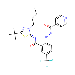 CCCCn1nc(C(C)(C)C)s/c1=N\C(=O)c1cc(C(F)(F)F)ccc1NNC(=O)c1ccncc1 ZINC000113479131