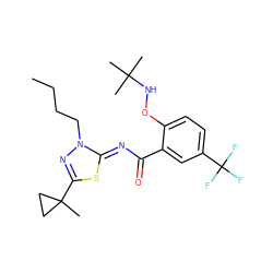 CCCCn1nc(C2(C)CC2)s/c1=N\C(=O)c1cc(C(F)(F)F)ccc1ONC(C)(C)C ZINC000113478684