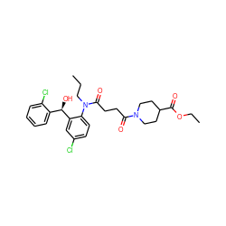 CCCN(C(=O)CCC(=O)N1CCC(C(=O)OCC)CC1)c1ccc(Cl)cc1[C@H](O)c1ccccc1Cl ZINC000066111959