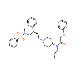 CCCN(C(=O)COc1ccccc1)C1CCN(CC[C@@H](CN(C)S(=O)(=O)c2ccccc2)c2ccccc2)CC1 ZINC000026503329