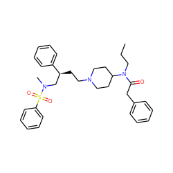 CCCN(C(=O)Cc1ccccc1)C1CCN(CC[C@@H](CN(C)S(=O)(=O)c2ccccc2)c2ccccc2)CC1 ZINC000026500381