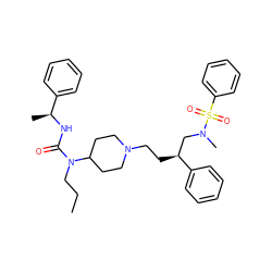 CCCN(C(=O)N[C@@H](C)c1ccccc1)C1CCN(CC[C@@H](CN(C)S(=O)(=O)c2ccccc2)c2ccccc2)CC1 ZINC000026500151