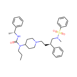 CCCN(C(=O)N[C@H](C)c1ccccc1)C1CCN(CC[C@@H](CN(C)S(=O)(=O)c2ccccc2)c2ccccc2)CC1 ZINC000026505349