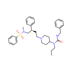 CCCN(C(=O)NCc1ccccc1)C1CCN(CC[C@@H](CN(C)S(=O)(=O)c2ccccc2)c2ccccc2)CC1 ZINC000026496026