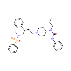 CCCN(C(=O)Nc1ccccc1)C1CCN(CC[C@@H](CN(C)S(=O)(=O)c2ccccc2)c2ccccc2)CC1 ZINC000026498140