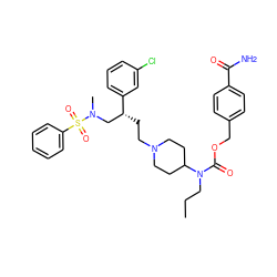 CCCN(C(=O)OCc1ccc(C(N)=O)cc1)C1CCN(CC[C@H](CN(C)S(=O)(=O)c2ccccc2)c2cccc(Cl)c2)CC1 ZINC000026487883